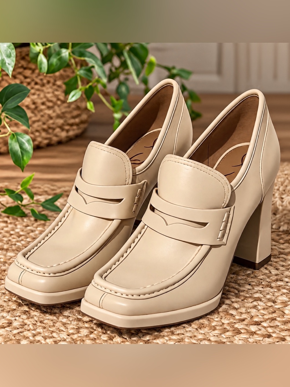 Sam Edelman Jeanette Ivory Platform Chunky Block Heel Penny Loafer Leather 9.5